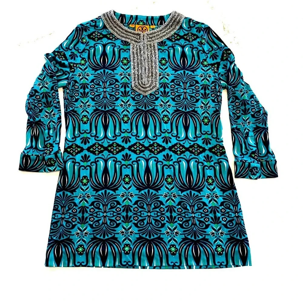 Tory Burch Beaded Tunic | 100% Silk | Small